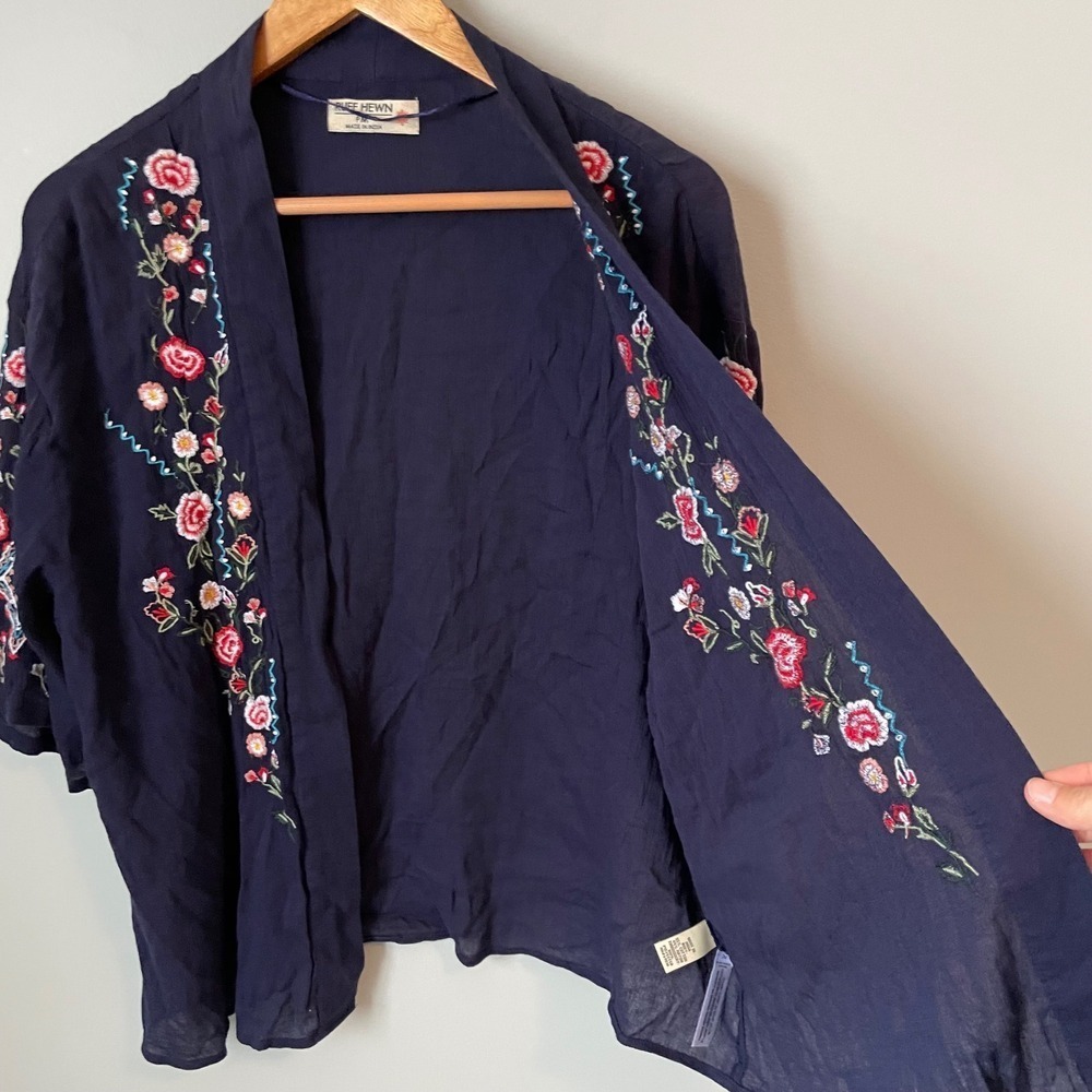 Ruff Hewn Navy Blue Embroidered Jacket Cardigan Boho Eclectic  Size Petite M - Picture 5 of 10